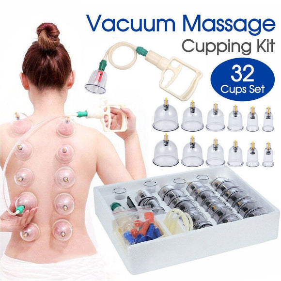 32 Cups Set Vacuum Massage Cupping Kit Acupuncture Suction Massager Pain Relief