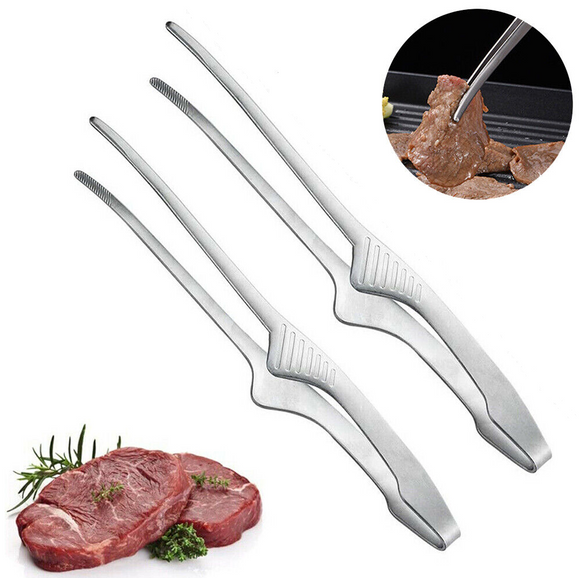 2PCS Japanese Style Stainless Steel Grill Tongs Kitchen Camping Barbecue Buffet