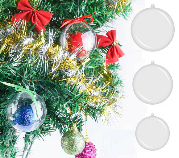 30pcs Christmas Ball Fillable Baubles Clear Ball Xmas Tree Decor Ornament Bulk