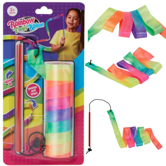 2x Rainbow Silk Twirling Ribbon Wand Twirl Dance Loop Fun Games Events Show 1.2M