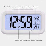 Digital Bedside LED Snooze Alarm Clock Time Temperature Day/Night Desktop White