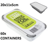 60X Small Foil food Container Tray and Lid Roasting BBQ Takeaway Oven 20x11x5cm