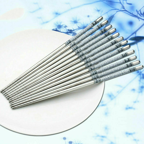 5 Pairs Stainless Steel Chopsticks Asian Dinner