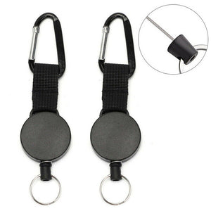 2x Retractable Stainless Steel Keyring Pull Ring Key Chain Recoil Heavy Duty