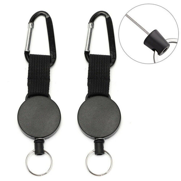 2x Retractable Stainless Steel Keyring Pull Ring Key Chain Recoil Heavy Duty