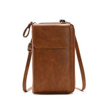 PU Leather Women Pouch Bag Mobile Phone Crossbody Shoulder Purse Wallet Brown