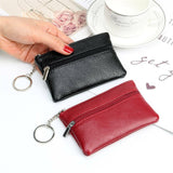 Coin Small Change Bag Card Wallet Pouch Zip Up Women Key Ring Leather Mini Red