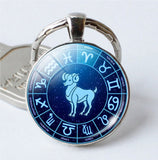 Aries Keyring Constellation Keychain Glass Pendant Silver Plated