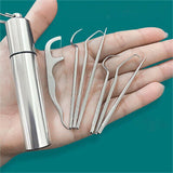 8x Stainless Steel Toothpick Set Metal Flossing Portable Toothpick Box Holder