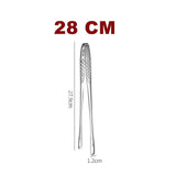 Silver Stainless Steel long Food Tongs Kitchen Straight Grill Tweezers B - 28cm