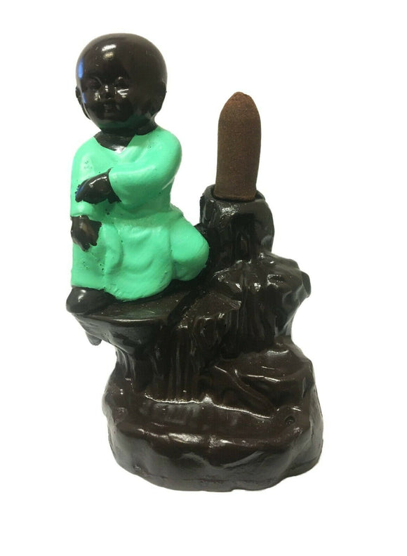 Kung Fu Monk Green Backflow Cone Incense Holder