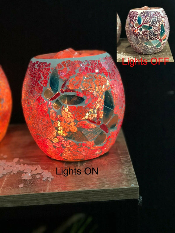 Butterfly Glass Mosaic Vase Bowl Himalayan Crystal Salt Lamp Natural Rock