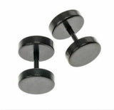 1 Pair Black Flat Round Barbell Earrings Plug Mens Stud 316 Stainless Steel 10mm