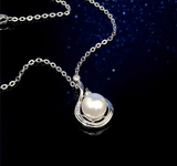 Silver Plated Necklace Platinum Faux Pearl Pendant Gift Valentines