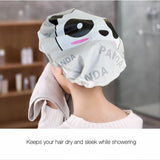 Women Cartoon Animal Shower Bath Cap Waterproof PVC Adults Kids Bathing - Panda