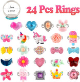 24 Pcs Girls Kids Jewelry Rings Little Toddler Girl Costume Princess Dress up