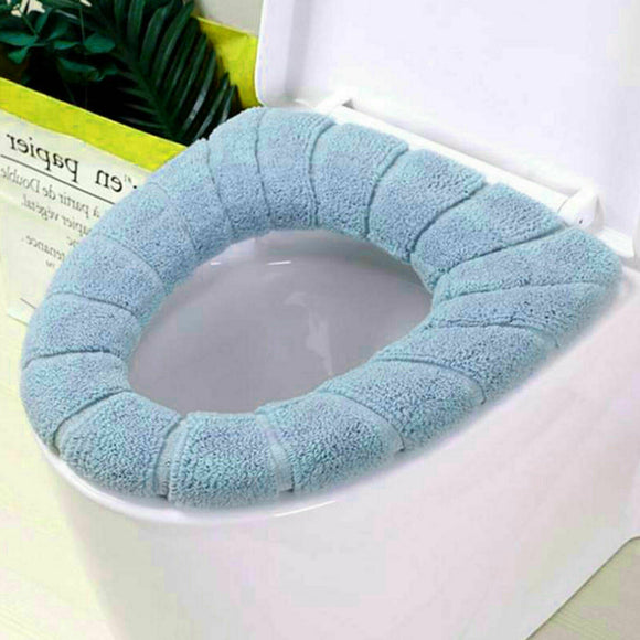 Blue Soft Bathroom Toilet Seat Closestool Washable Warmer Mat Cover