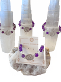 1pc Amethyst Crystal Beads with Flower of LIfe Charm Bracelet 8mm Healing
