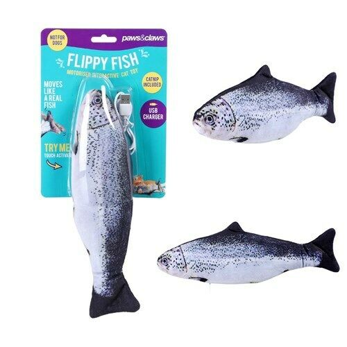 Flippy Fish Interactive Cat Toy Realistic Flopping Wagging Plush Rechargeable