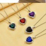 Heart Pendant Necklace Elegant Rhinestone  Party Jewelry Bridal Engagement - Red