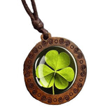 1pc Clover Four Leaf Clover Pendants Wooden Pendant Rope Chains Necklace Style 1