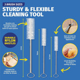 Pack with 3x Bottle Cleaning Brush Sets 3 Sizes Flexible Xtra Kleen Non Scratch