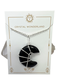 Black Obsidian Half Moon Shape Pendant Necklace Silver Healing Polished Tumbled