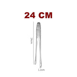 Silver Stainless Steel long Food Tongs Kitchen Straight Grill Tweezers B - 24cm