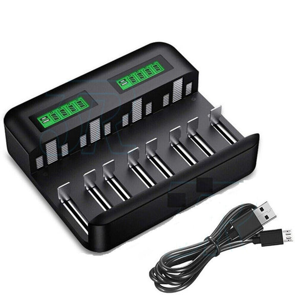 8 Slots Rechargeable Smart Battery Charger For AA/AAA/C/D LCD Display Batteries