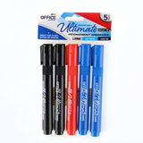 5x Permanent Marker Pen Bullet Tip Black Red Blue Stationery Office Set 2MM