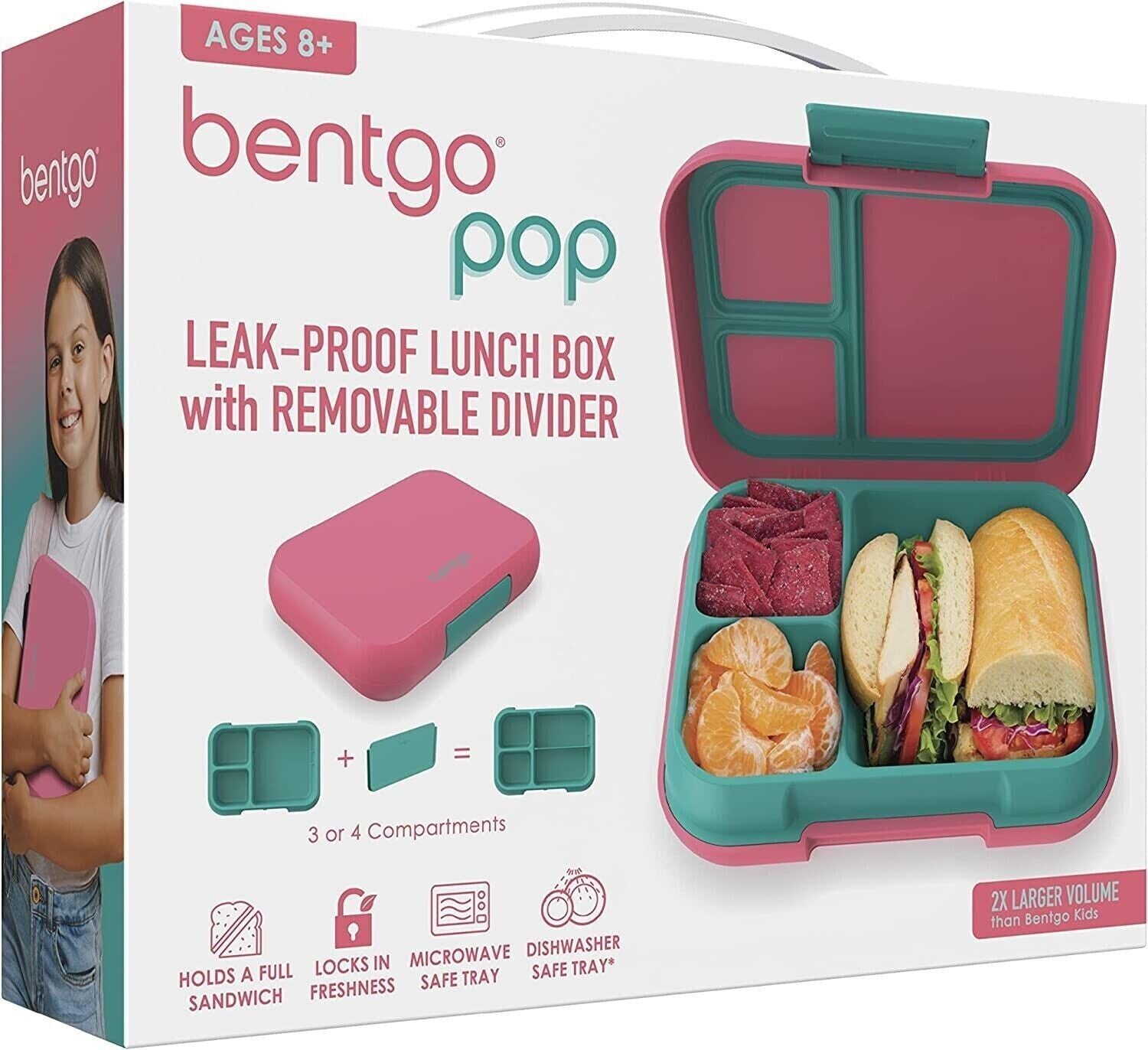 Bentgo Pop Leakproof Bento-Style Lunch Box with Removable Divider-3.4 Cup -  Bright Coral/Teal