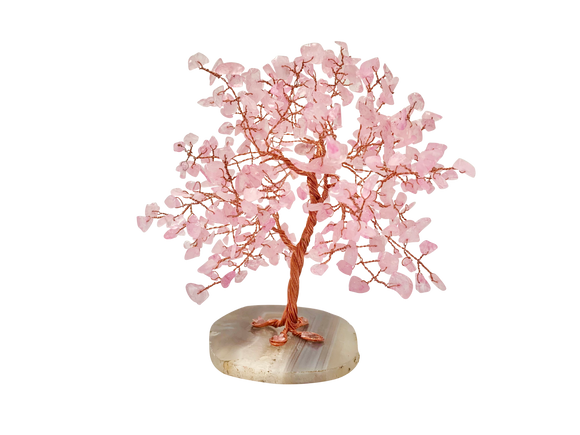 Crystal Chips Tree With Agate Slice Base Rose Quartz Ornaments Money Tree