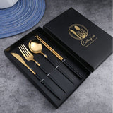 Travel Cutlery Set Stainless Steel Portable Fork Spoon Chopstick Tableware Black