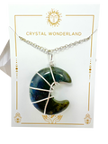 Labradorite Half Moon Shape Pendant Necklace Silver Healing Polished Tumbled