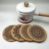 12Pcs Cup Coasters Coffee Pad With Rack Nordic Mandala Round Cork Coaster