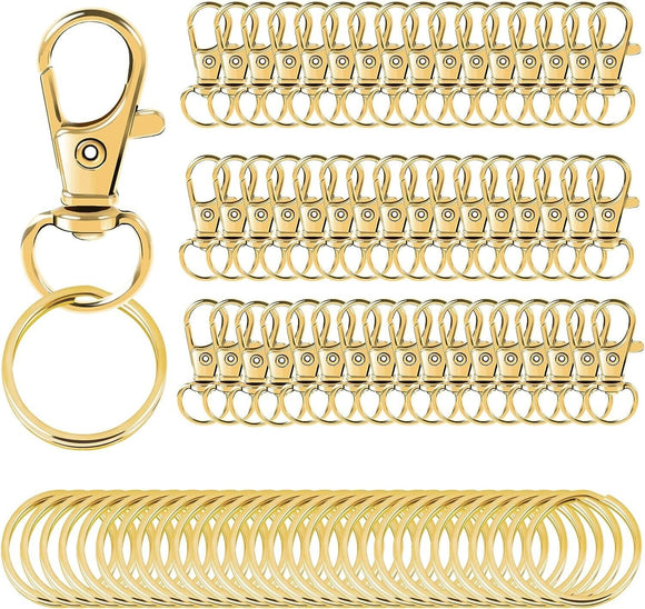 100pcs Gold Swivel Clasps Lanyard Snap Hooks with Key Rings, Key Chain Clip Hook