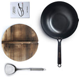 Carbon Steel Wok for Electric Induction and Gas Stoves Lid Spatula 12.5 Inches