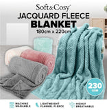 Soft Cosy Blanket Flannel Fleece Jacquard 180cm x 220cm - Green