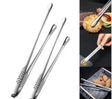 Silver Stainless Steel long Food Tongs Kitchen Straight Grill Tweezers B - 24cm
