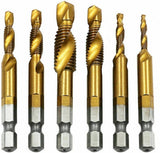 6x HSS Hex Shank Tap Drill Bits Metric Thread Screw Compound Tapping Set Tool