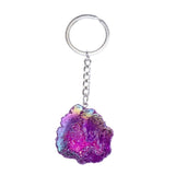 Gemstone Aura Quartz Geode Keychain Keyring Gift Assorted Colour