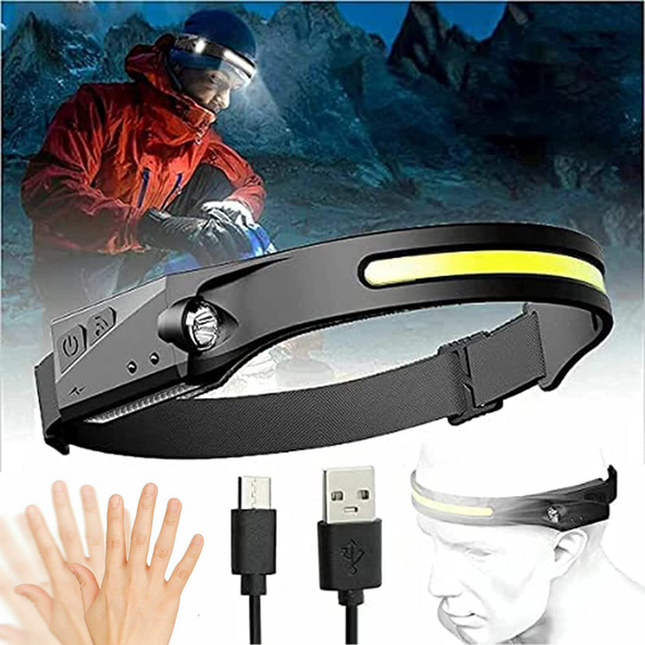 Waterproof COB LED Motion Sensor Head Torch Headlight USB Rechargeable Headlamp