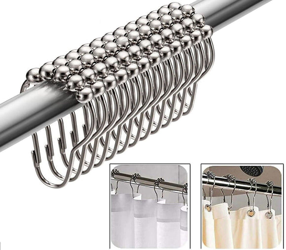 12x Shower Curtain Rings Hooks Rustproof Stainless Steel For Bathroom Shower