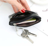 Coin Small Change Bag Card Wallet Pouch Zip Up Women Key Ring Leather Mini Black