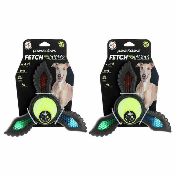 2x Dog Toy Fetch Flyer Foam Dart w/ Tennis Ball Durable Rubber Pet Puppy Toy BLK