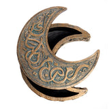 Gold Crescent Moon Box Polyresin Carved Metal Look Jewellery Trinket Storage