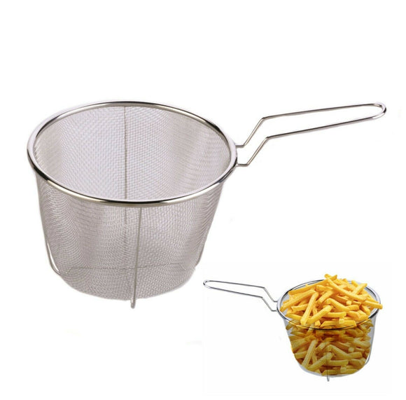 18cm Round Deep Fry Stainless Steel Mesh Fried Basket Fries Chips Potato With Handle