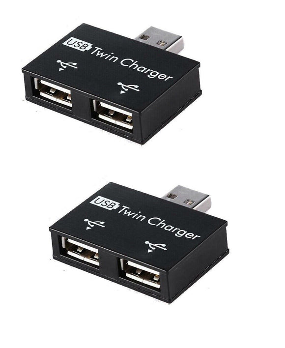 2pcs USB2.0 Male to Twin Charger Dual 2 Port USB Splitter Hub Adapter Converter