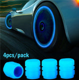 4pcs Luminous Tire Valve Cap Car Wheel Dust Covers Glow In The Dark - Blue