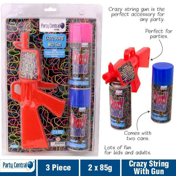 String Shooter With  2 x 85g Spray Can Celebrate Gun Blaster Party Birthday